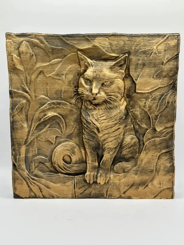 Cat Sitting Bas Relief