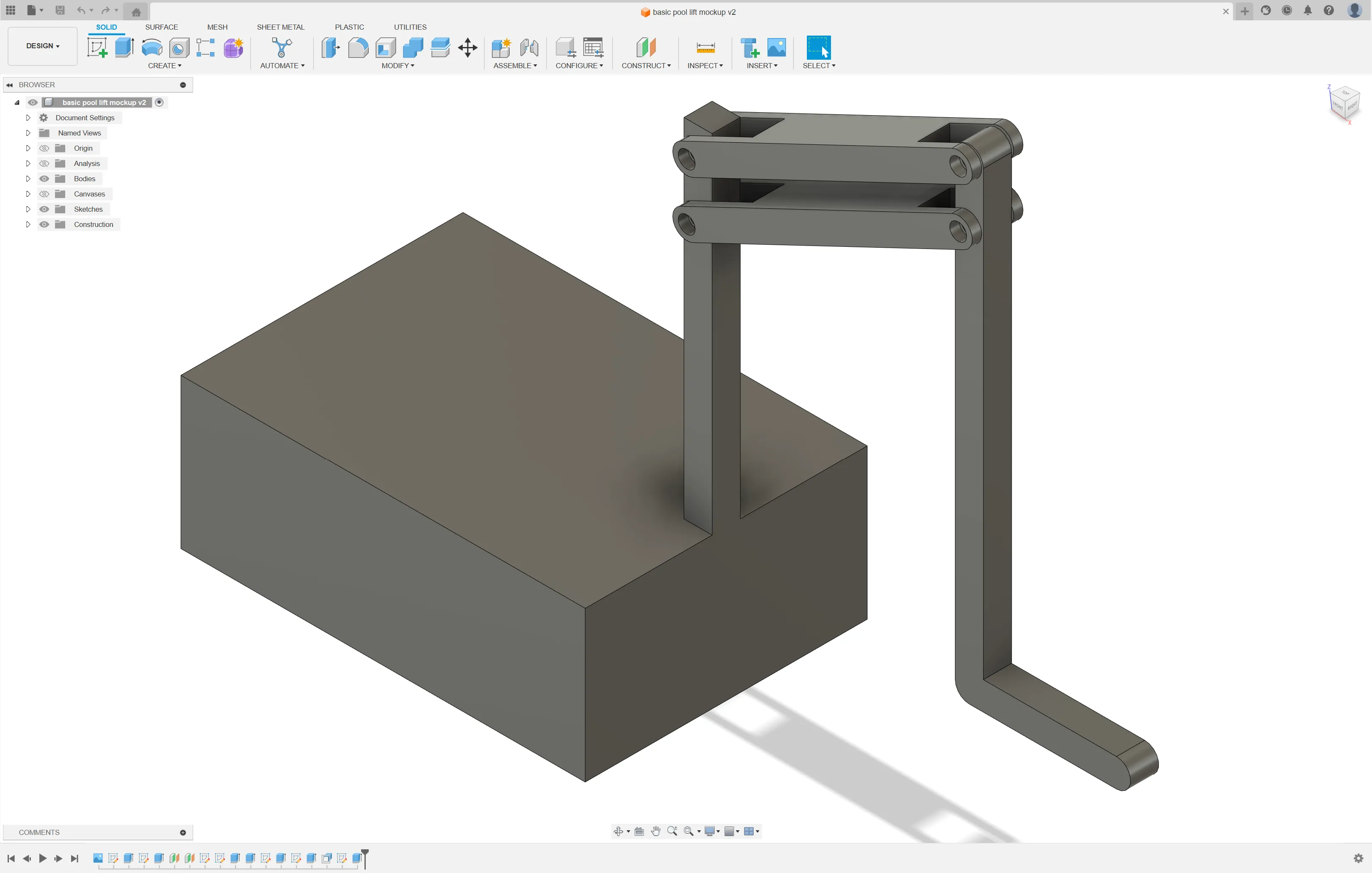 Fusion 360 mockup of the pool lift